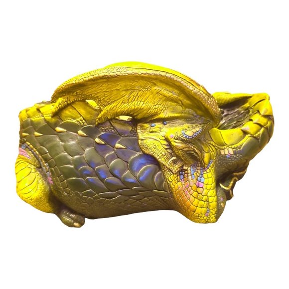 Windstone Dragon Sculpture Green Curled Mother 1985 Retired - Picture 7 of 10